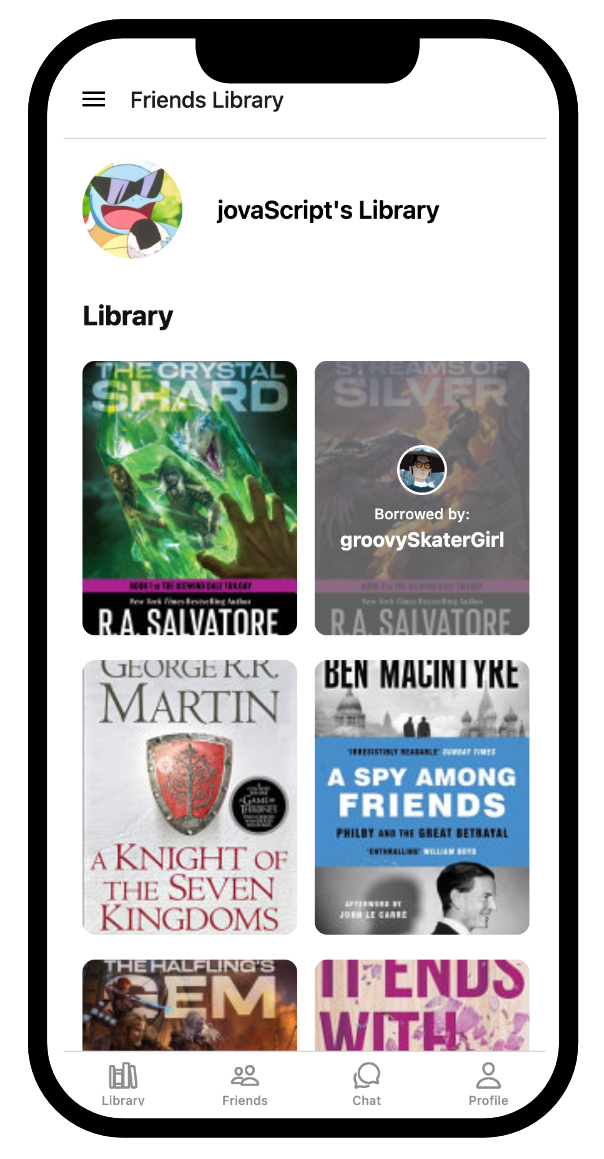 iphone screen shot of friends book library