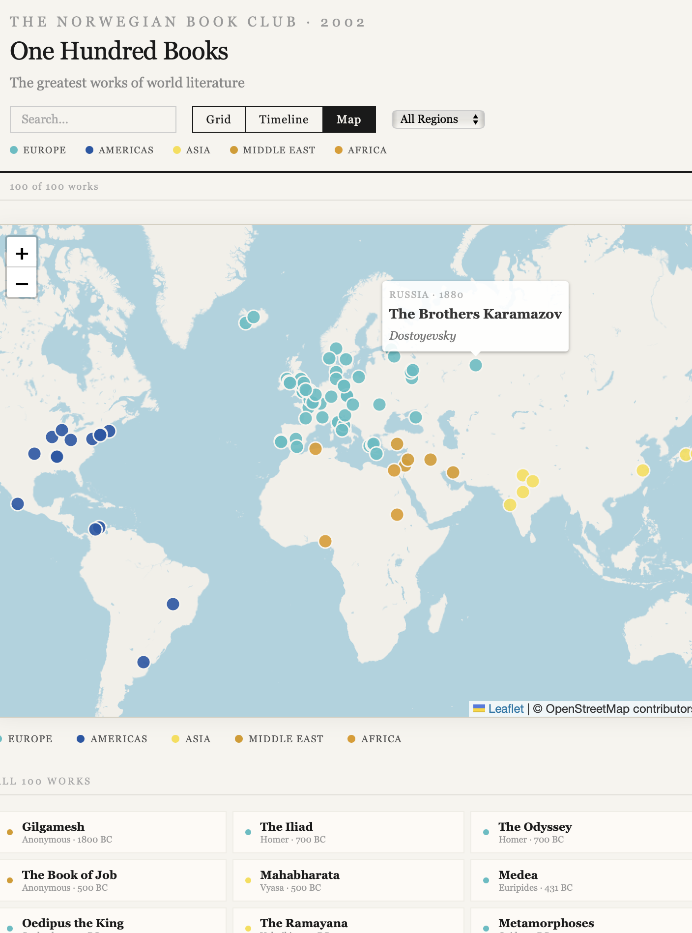 100 books site screenshot of map view
