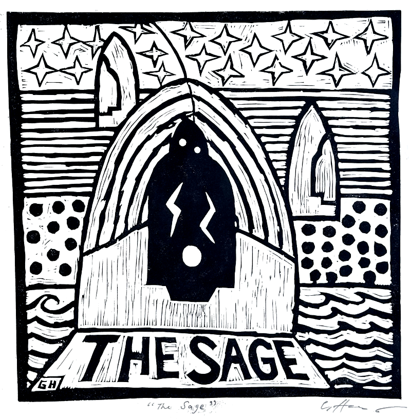 The Sage linocut print